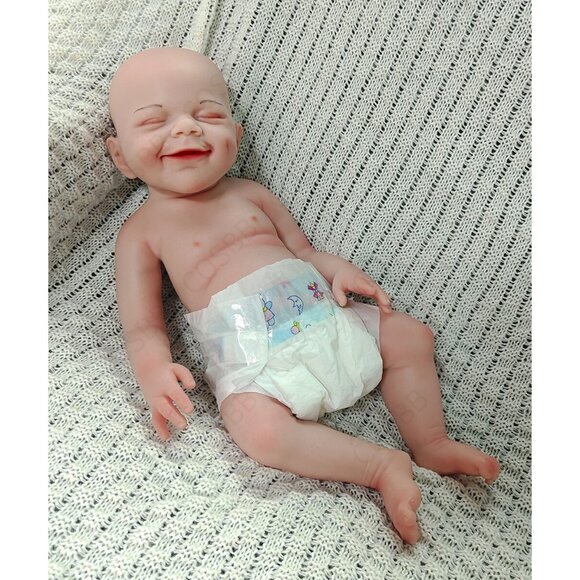 45cm Smile Sleeping Newborn 3.1kg Platinum Silicone Reborn Doll Cute Baby Boy - Picture 1 of 15